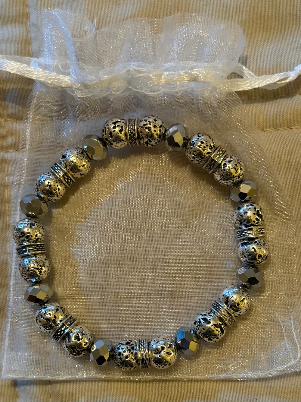 Silver-Tone Filigree Bead Stretch Bracelets - Women’s Jewelry (2 with bags)
